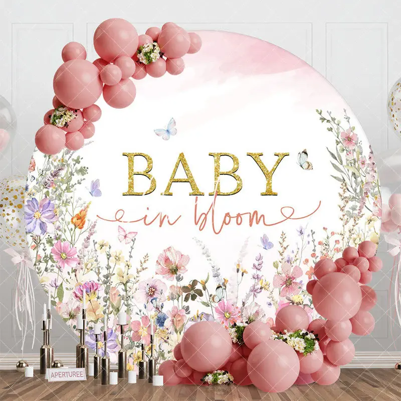 Dense Colorful Wildflower Round Baby Shower Backdrop - Aperturee