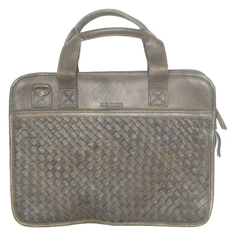 PAUL MARIUS Mens Laptop Bag Brown Leather