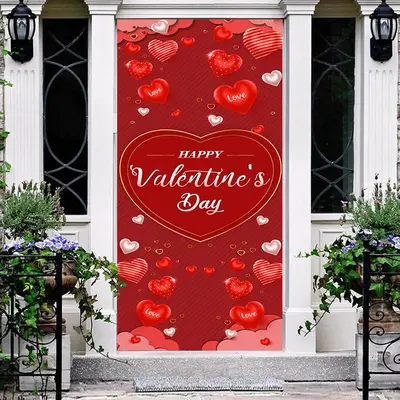 Dark Red Hearts Stripes Valentines Day Door Cover - Aperturee