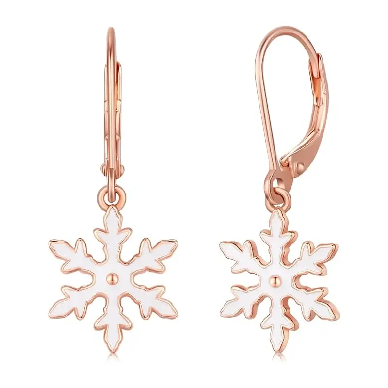 Sterling Silver with Rose Gold Plated Snowflake Lever-back Earrings