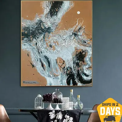 Large Original Abstract Brown Paintings On Canvas Minimalist Art Textured Handmade Painting Black And White Art | INTERPOLATI...