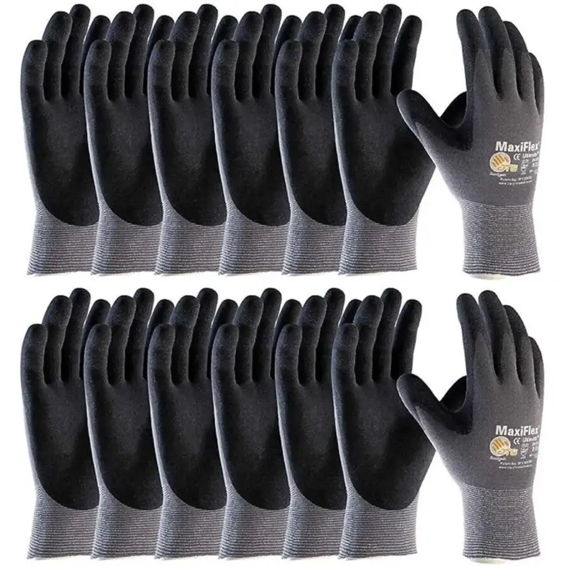12 Pairs | Maxi_flex ATG 34-874 Ultimate - Nylon, Micro-Foam Nitrile Grip Gloves - Black/Gray Cleaning