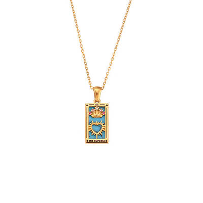 Rhinestone Tarot Card Pendant Necklace with Enamel