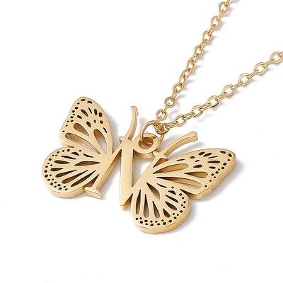 Initial Letter with Butterfly Pendant Necklace