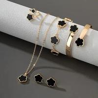 Flower Design Jewelry Set, Gifts for Girlfriend Elegant Necklace & Bracelet & Bangle & Ring & Stud Earrings, Prom Jewelry, Fa...