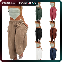 Women‘s Wide Leg Pants Casual Loose Beach Palazzo Harem Pants with Pockets Boho Style Summer Modest Clothing Trouser 2025 T...