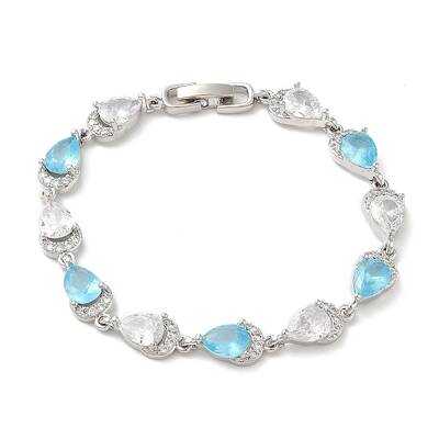 Glass Teardrop with Cubic Zirconia Link Chain Bracelet