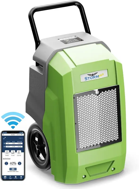 AlorAir® Storm Pro | 180 PPD Smart Wi-Fi Industrial Dehumidifier with Pump for Basements, Garages, and Job Sites - Green