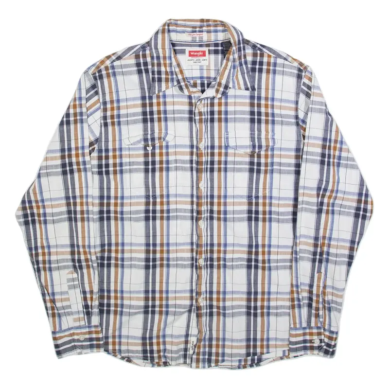 WRANGLER Mens Shirt White Check Long Sleeve L
