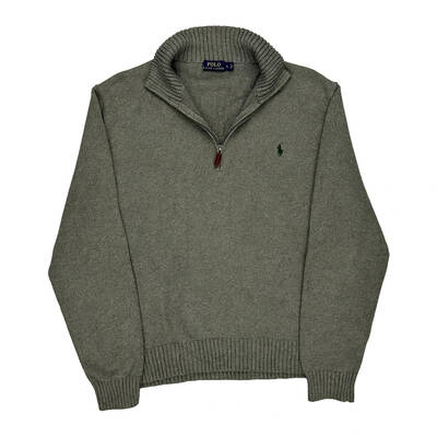 Polo By Ralph Lauren 1/4 Zip - Large Grey Cotton Blend