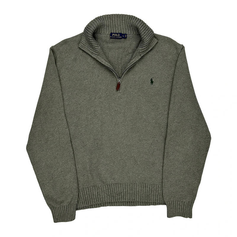 Polo By Ralph Lauren 1/4 Zip - Large Grey Cotton Blend
