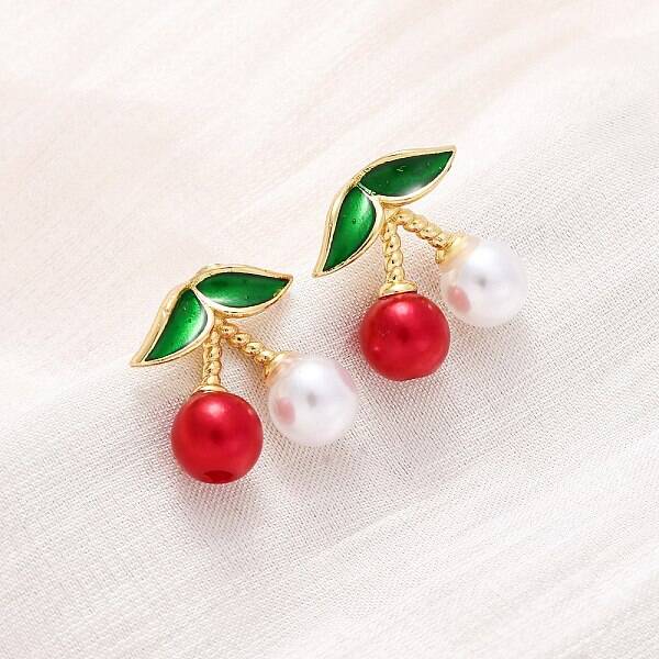 Cherry Brass ABS Plastic Pearl Stud Earrings