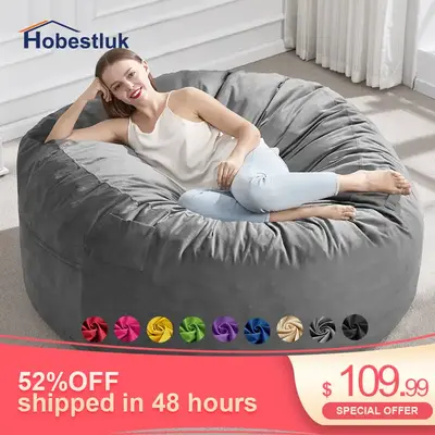 【Hobestluk】 Ergonomic Home Design Interior Memory Foam Fluffy Removable Washable Bean Bag Chair Mini Single Chair for Liv...