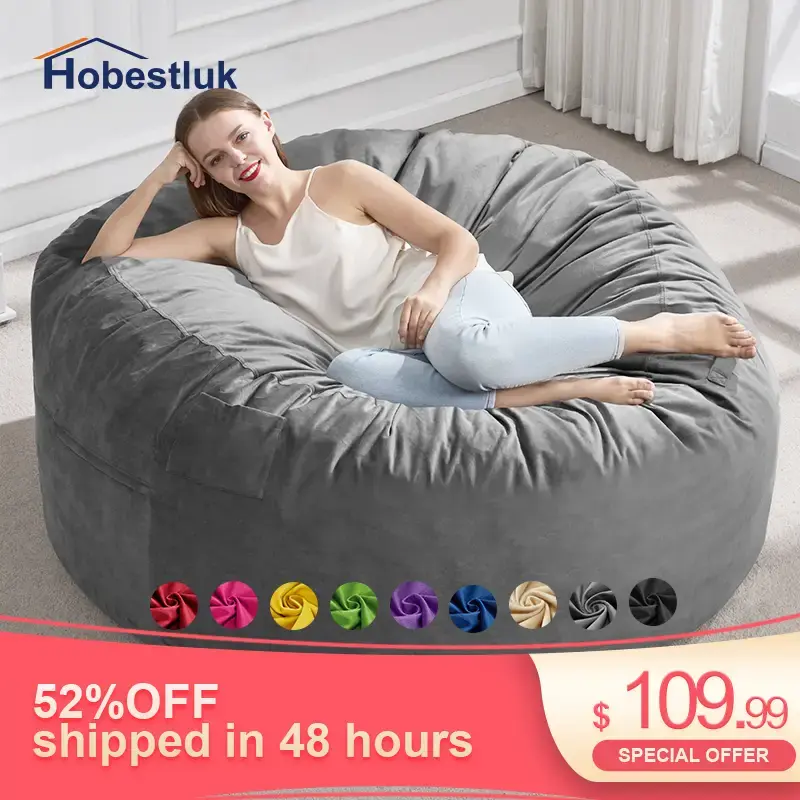 【Hobestluk】 Ergonomic Home Design Interior Memory Foam Fluffy Removable Washable Bean Bag Chair Mini Single Chair for Liv...