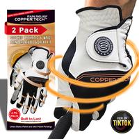 Copper Tech Men's Golf Gloves (2 Pack) - Optimal Joint Support & Comfort With Copper Compression Feature - Breathable & Tacky...