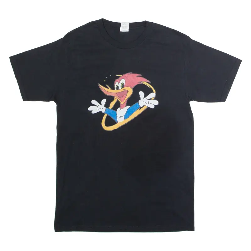 GILDAN Woody Woodpecker Cartoon Mens T-Shirt Black Crew Neck M
