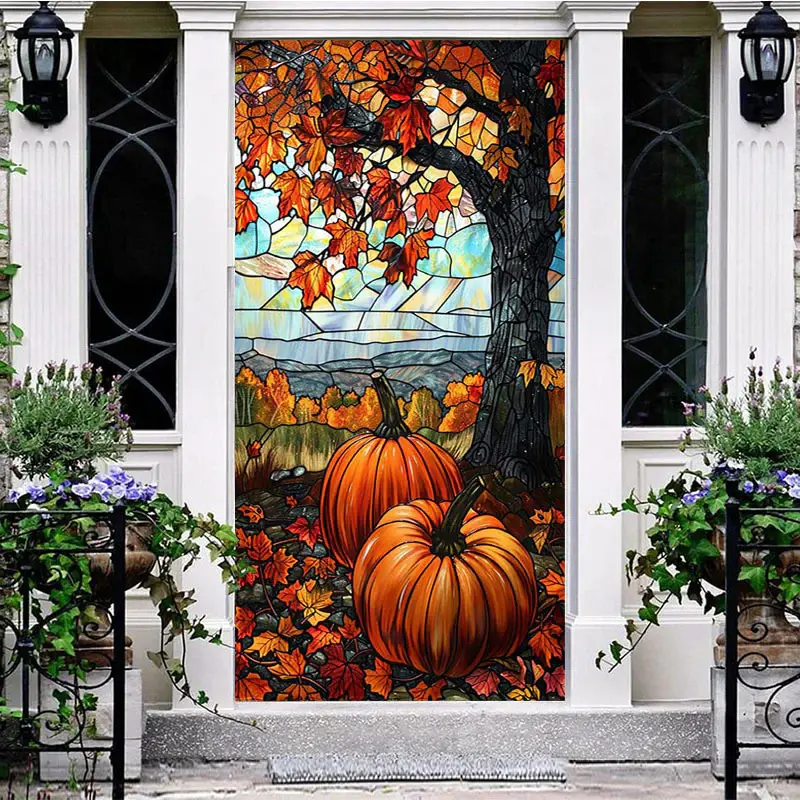 Autumn Pumpkins Maple Leaf Thanksgiving Door Cover