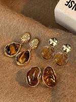 Vintage Tiger Eye Stone Decorated Earrings Set, Elegant Geometric Design Earrings for Women, Trendy All-match & Exquisite Jew...