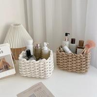 Woven Storage Basket, Portable Handmade Desktop Cosmetics Organizing Storage Basket, Home Organizer for Living Room Bedroom