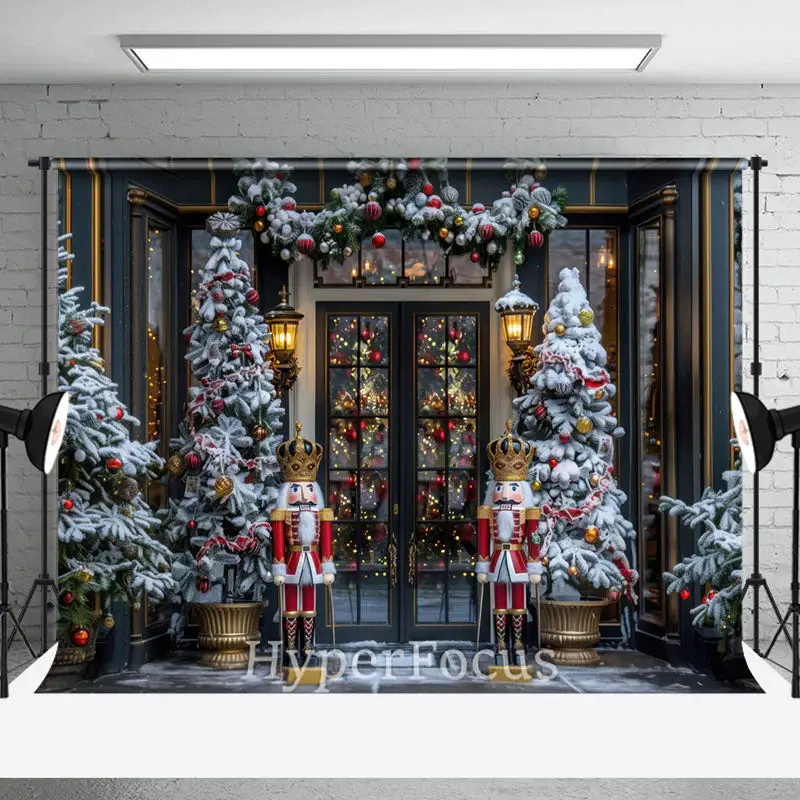 Snowy Dark Navy Christmas Nutcracker Shop Backdrop - Aperturee