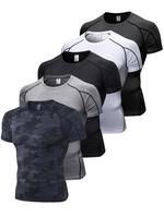 Men's Solid & Camo Print Raglan Sleeve Compression Shapewear Tee, Quick Drying Breathable Compression T-shirt, Men's Shapewea...