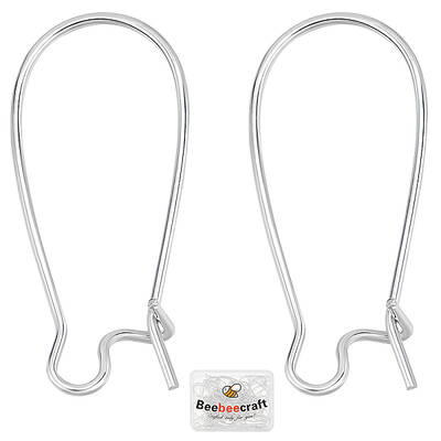 Beebeecraft 1 Box 50Pcs Hoop Earring Findings Platinum Plated Brass Kidney Ear Wire Oval Hoops for Dangle Earring Making Bead...