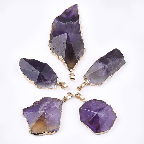 Electroplate Natural Amethyst Pendants