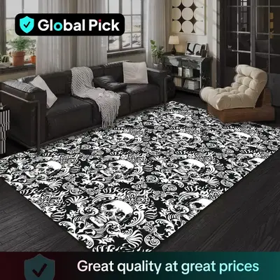 Abstract Skull Pattern Area Rug, Non-slip Soft Floor Mat, Decorative Carpet for Home Living Room Bedroom, Halloween Decoratio...