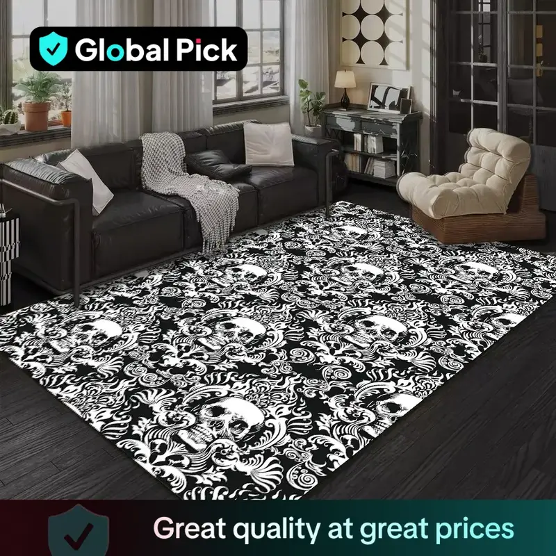 Abstract Skull Pattern Area Rug, Non-slip Soft Floor Mat, Decorative Carpet for Home Living Room Bedroom, Halloween Decoratio...
