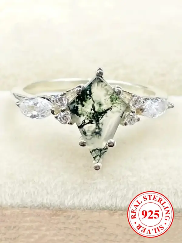 S925 Sterling Silver Ring with Marquise & Cubic Zirconia Decor, 2024 New Style Elegant Wedding Engagement Ring, Fashion Jewel...