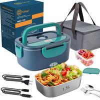 Portable Electric Heated Lunch Box 80W – Multi-Voltage (12V/24V/110V) Stainless Steel Container for Car, Truck & Office 1.5...