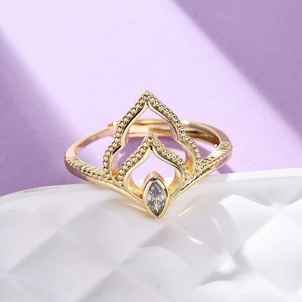 Brass Micro Pave Cubic Zirconia Adjustable Finger Rings for Women