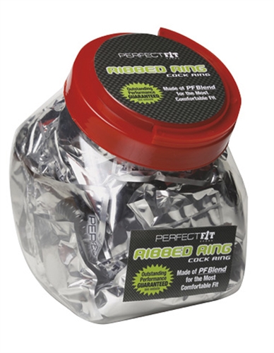 Ribbed Cockring  - Black - 50 Count Fishbowl