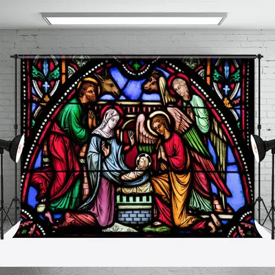 Stained Glass Nativity Photo Christmas Backdrop - Aperturee