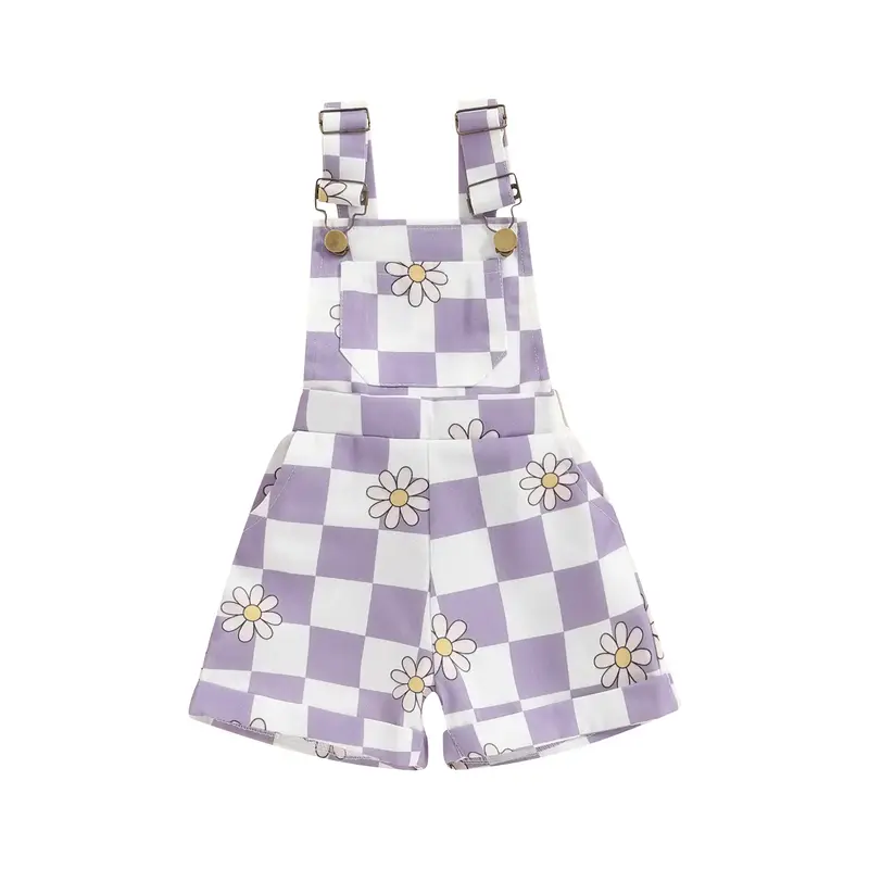 Canrulo Baby Girl Overalls Shorts Checkerboard Floral Print Summer Sleeveless Romper Jumpsuit Newborn Toddler Cute Clothes 6M...