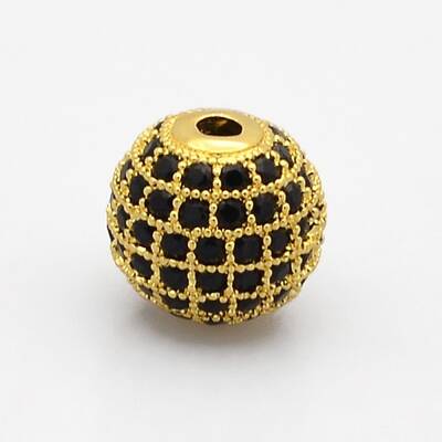 CZ Brass Micro Pave Grade AAA Black Color Cubic Zirconia Round Beads