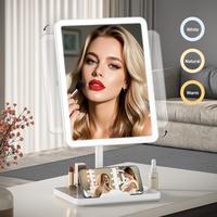 Rectangular Lighted Makeup Mirror,Portable LED Makeup Mirror with Touch Control,Dimmable Glow Square Vanity Mirror with 3 Lig...