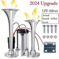 Upgraded 12V 120dB Air Horn Dual Trumpets, Super Loud Truck Train Horns Kit with Air Compressor for Any 12V SUV Motorcycle Tr...