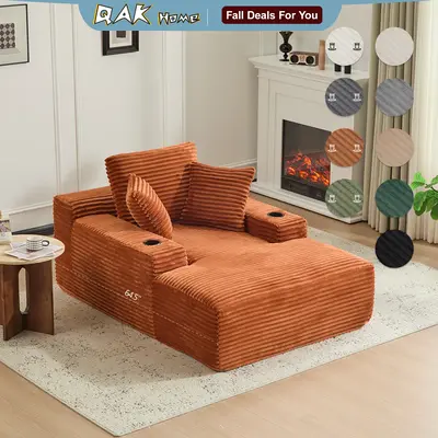 QAK 64‘’ Boneless Chaise Lounge, Upholstered Sofa Bed with Throw Pillows and Armrests, Indoor Sleeper Chair Luxurious Plu...