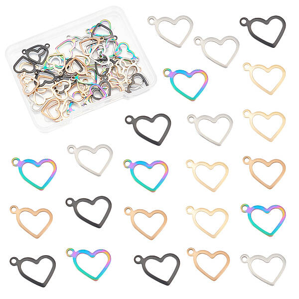 50Pcs 5 Style Ion Plating(IP) 304 Stainless Steel Open Pendants