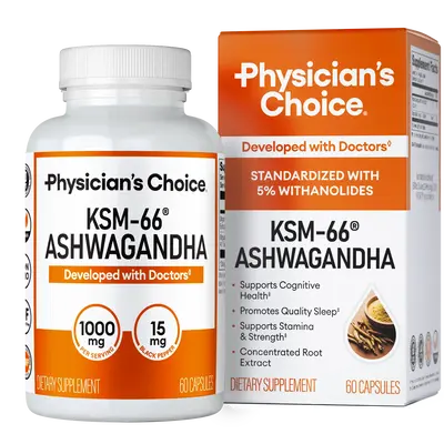 Physician's Choice KSM-66 Ashwagandha - 1,000 MG, 5% Withanolides, & Natural Vegan Capsules - Supports Sleep, Athletic Recove...