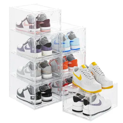 DELAMU Clear Magnetic Shoe Storage Box - Stackable Dustproof Organizer for Dorm/Apartment/Bedroom| Space Saving| Sneaker Disp...