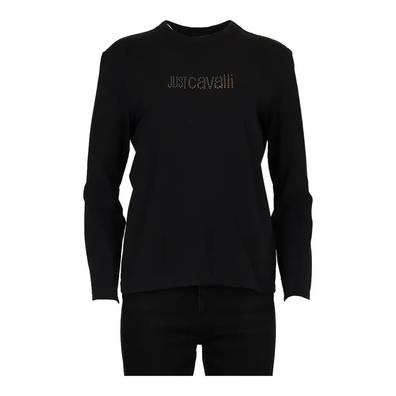 Just Cavalli Spellout Long Sleeve Top - Large Black Cotton