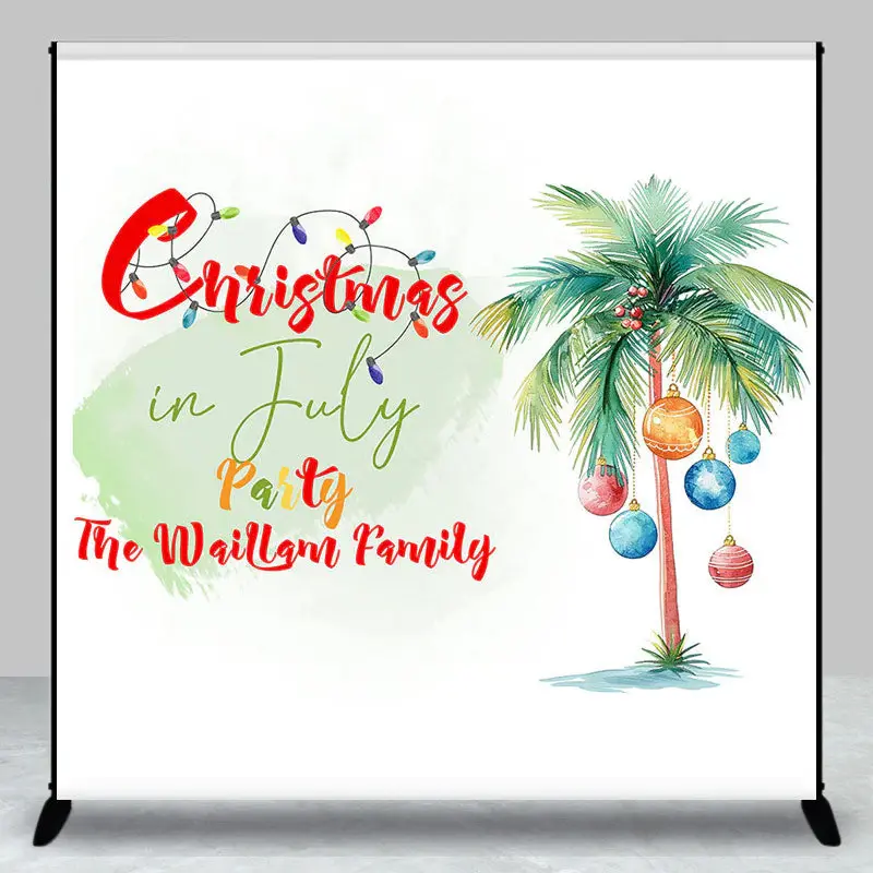 Custom Palm Trees Family Christmas In July Backdrop