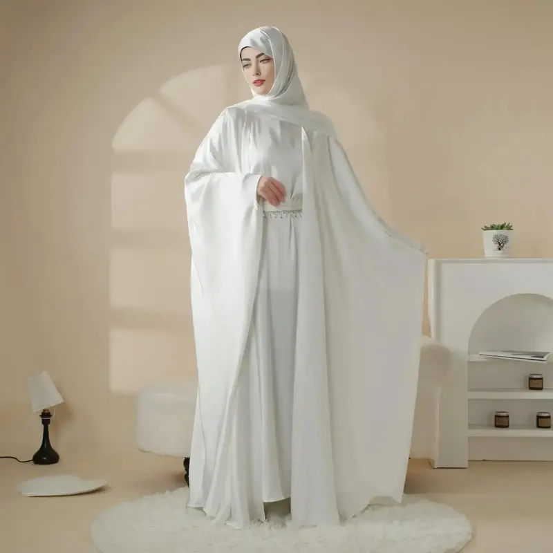 Islamic Modesty Muslim Women (MOA019 ) Traditional Comfortable Elegant Wearable Loose Full Cover Satin Abaya Clothing Set 5-p...