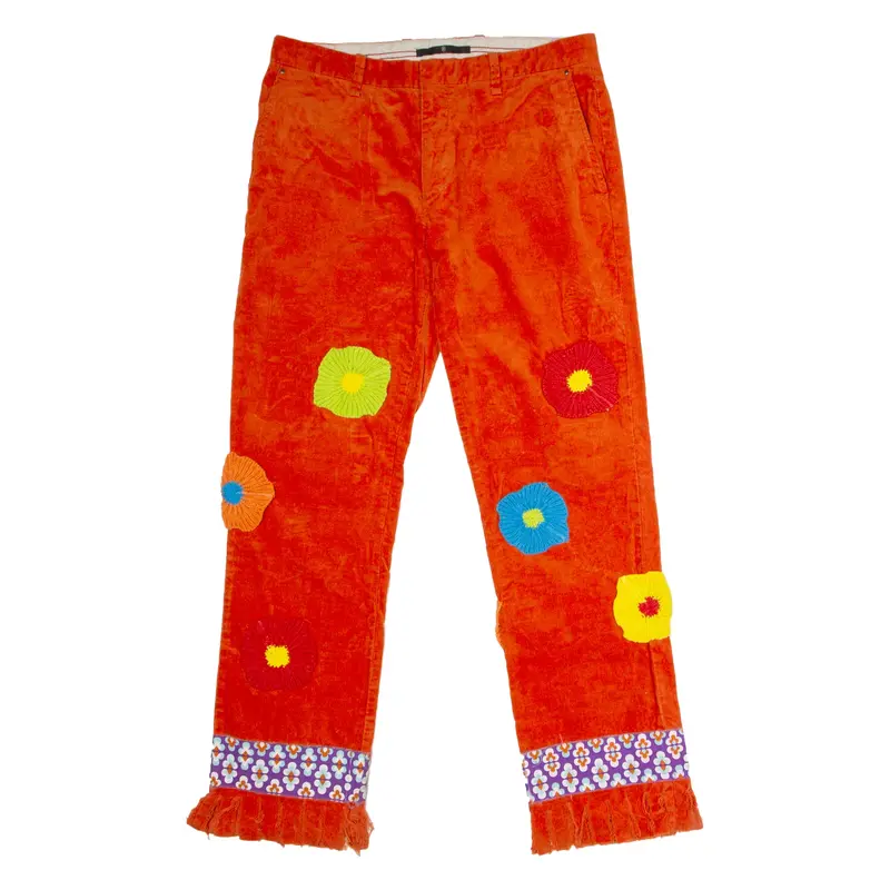 VICTORINOX Floral Knit Mens Corduroy Trousers Orange Regular Straight W34 L32