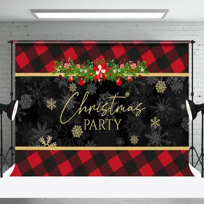 Red And Black Gingham Snowflake Christmas Backdrop - Aperturee