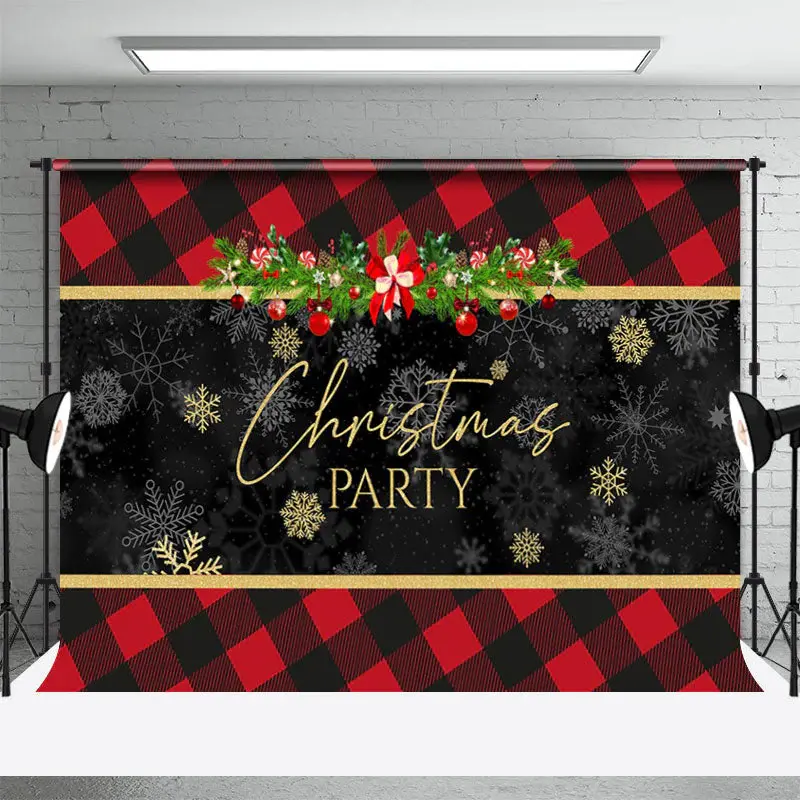 Red And Black Gingham Snowflake Christmas Backdrop - Aperturee