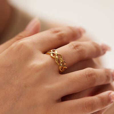 Fashionable Stainless Steel Hollow Double-layer Twisted Cuff Rings