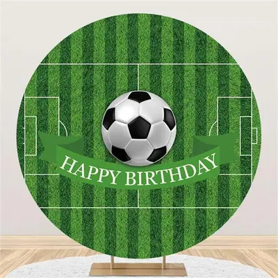 Aperturee Soccer With Green Field Happy Birthday Party Backdrop | Round Party Backdrop | Birthday Round Backdrop Cover | Roun...